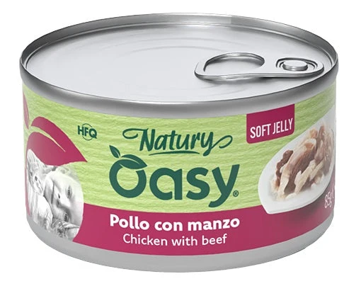 Oasy Wet Cat Natury Soft Jelly Pollo con Manzo Lattina 150 g