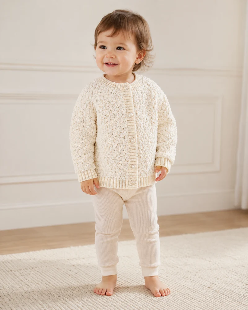Cardigan Neonato In Maglia Lavorata Beige LU2522