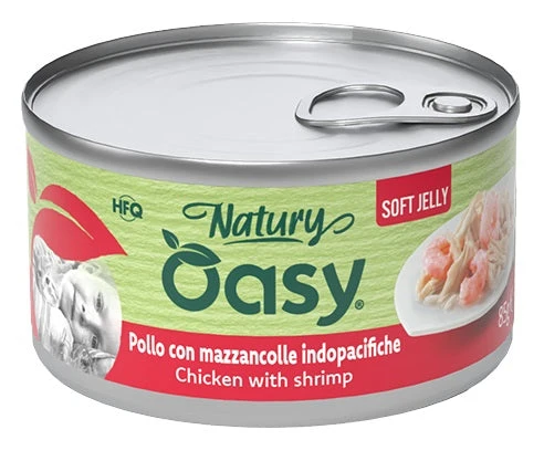 Oasy Wet Cat Natury Soft Jelly Pollo con Mazzancolle Lattina 150 g
