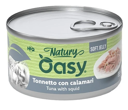 Oasy Wet Cat Natury Soft Jelly Tonnetto con Calamari Lattina 85 g