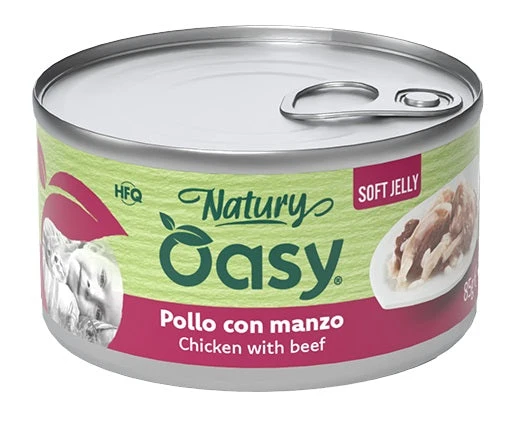 Oasy Wet Cat Natury Soft Jelly Pollo con Manzo Lattina 85 g