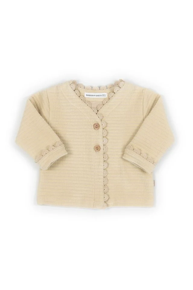 Cardigan bimba con volant in pizzo, ALMOND CREAM, Bamboom