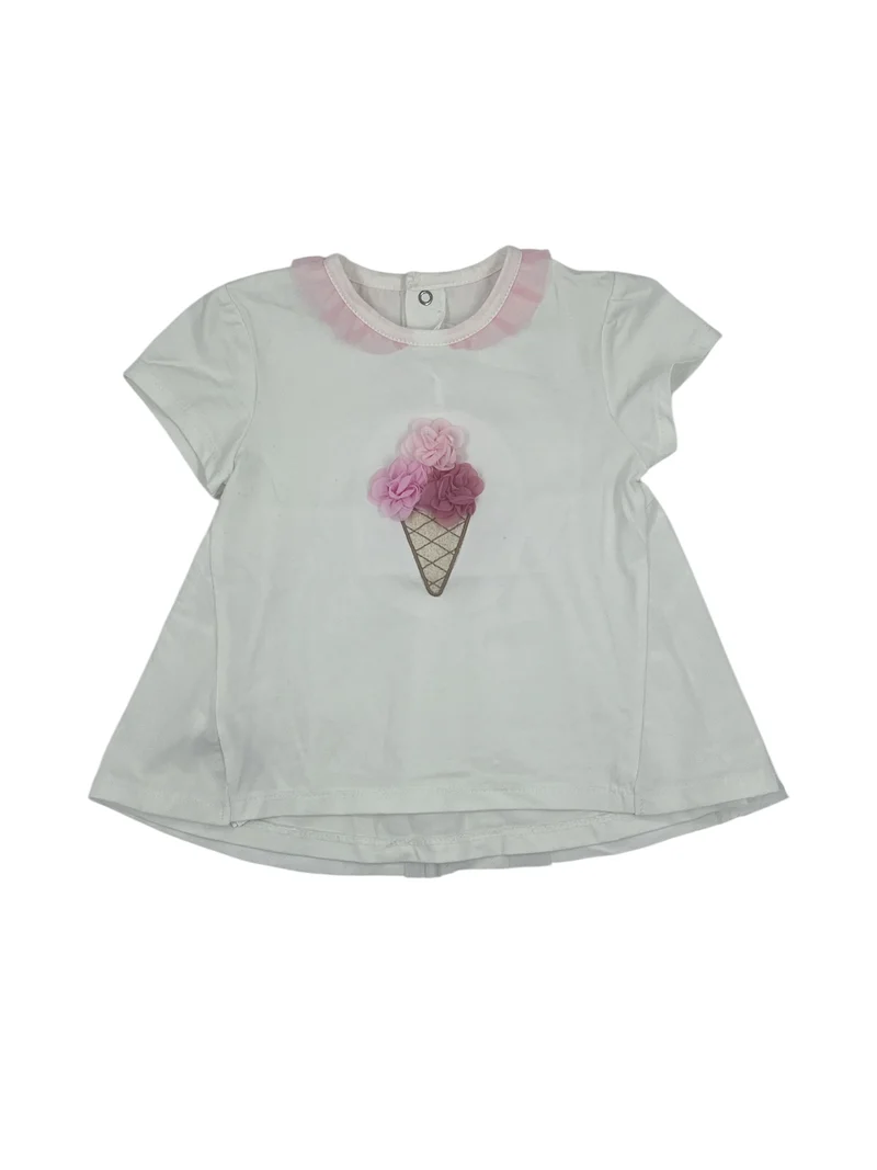 Maglietta in Cotone con Colletto in Tulle e Ricamo Mayoral