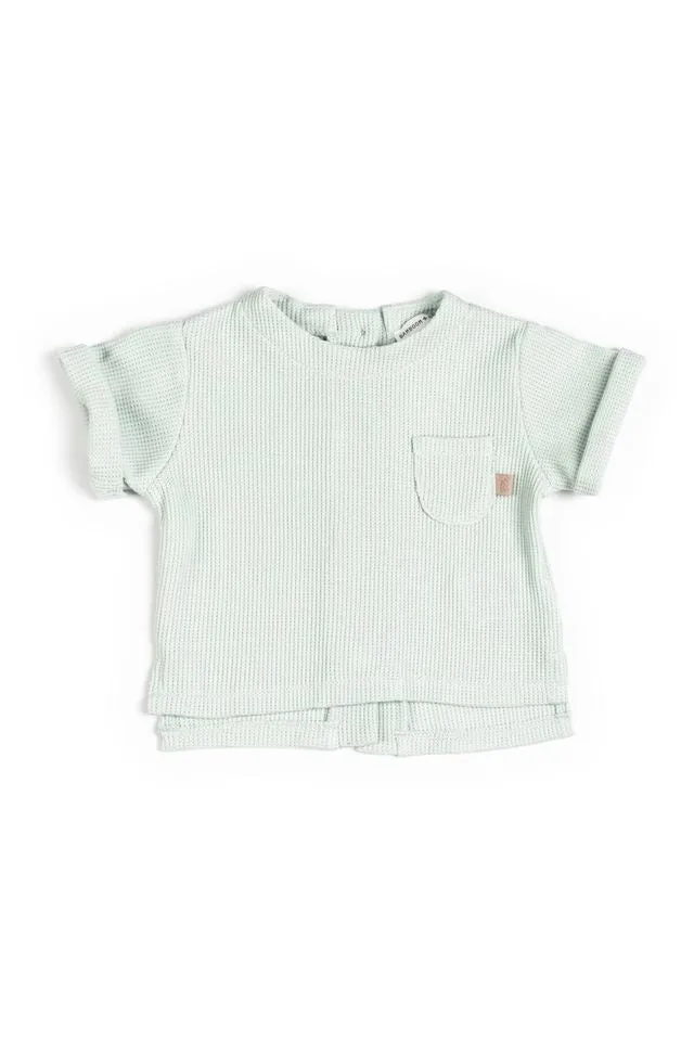 Shirt apertura dietro con bottoni, OCEAN BLU, con taschino e maniche corte, in fibra di bambù e cotone, Bamboom