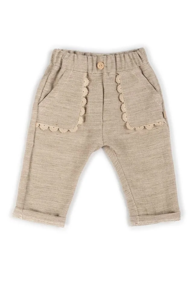 Pants lunghi con tasche in Embroidery, MUSTARD con bordino ed elastico in vita, Bamboom