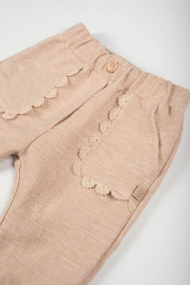 Pants lunghi con tasche in Embroidery, PINK BLOOM con bordino ed elastico in vita, Bamboom