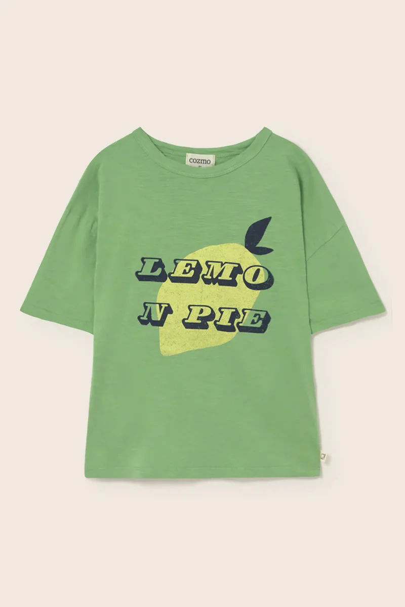 T-shirt OLMO, verde, con scritta Lemon pie, 100% cotone, Cozmo