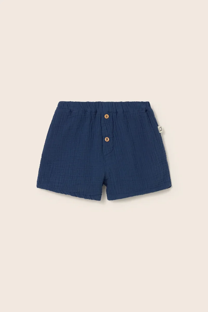 Pantaloncino DALE in garza di cotone organico blu, Cozmo