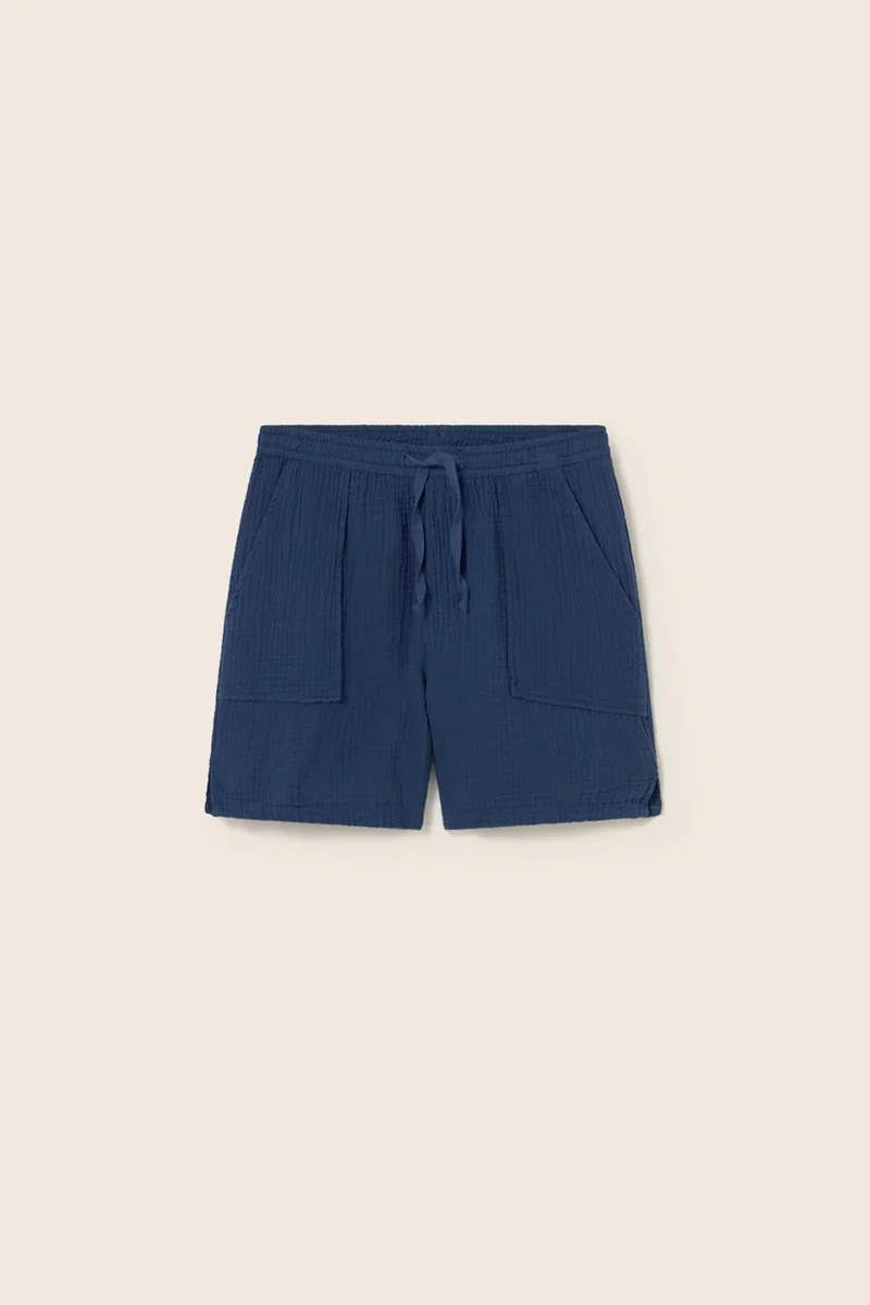 Pantaloncino COVE in garza di cotone organico blu, Cozmo