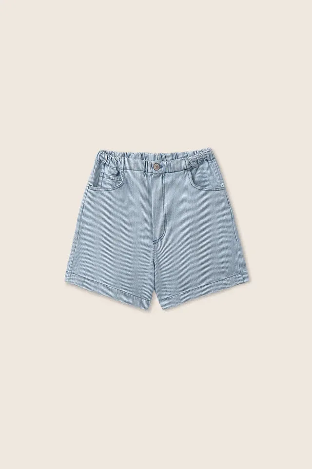 Pantaloncino CEDAR in denim azzurro a righe sottili blu, Cozmo