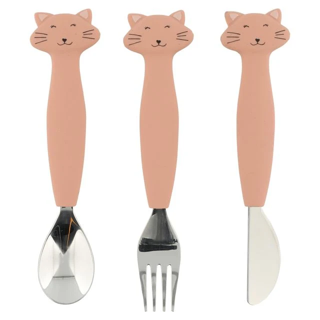 Set posate da pranzo in silicone e acciaio inox, Trixie, Mrs Cat