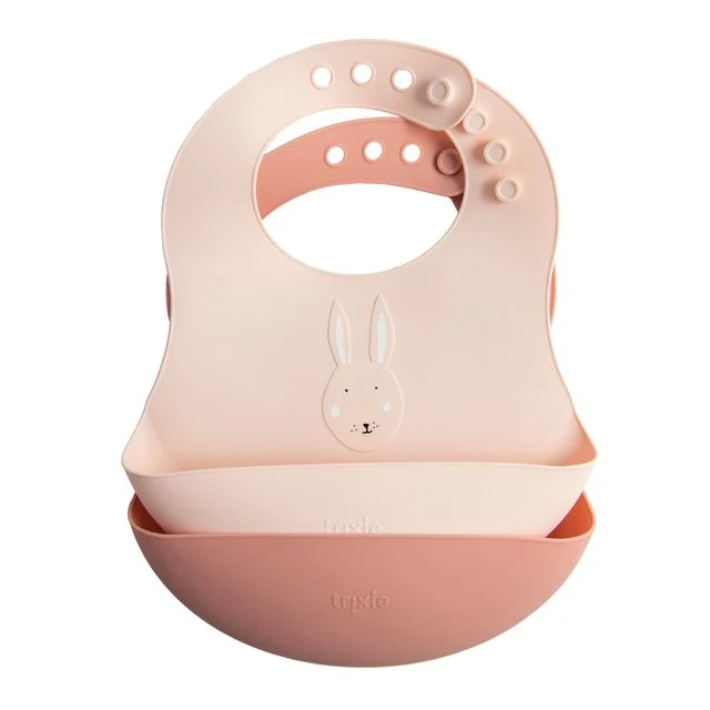 Set bavaglini in silicone, 2 pezzi, rosa fantasia coniglietta, Trixie