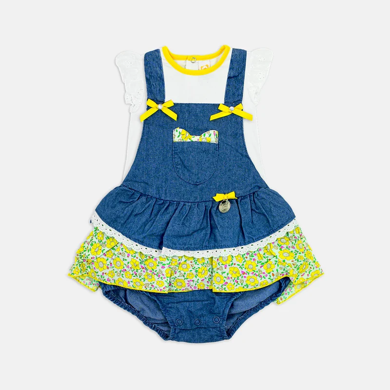 Salopette + T-Shirt Jeans Giardino in Fiore, Luglio