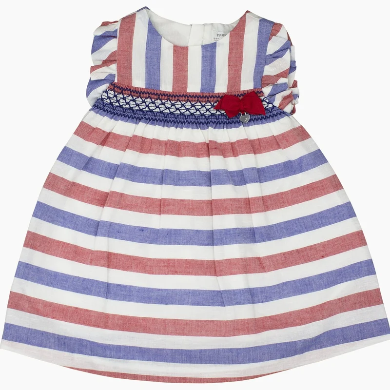 Vestito Mayoral A Righe Blu E Rosse Con Culotte Coordinata