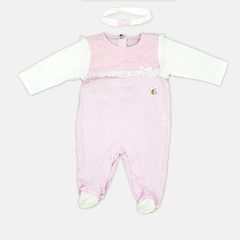 Tutina con Fascia Neonata in Cotone Rosa e Bianco Luglio