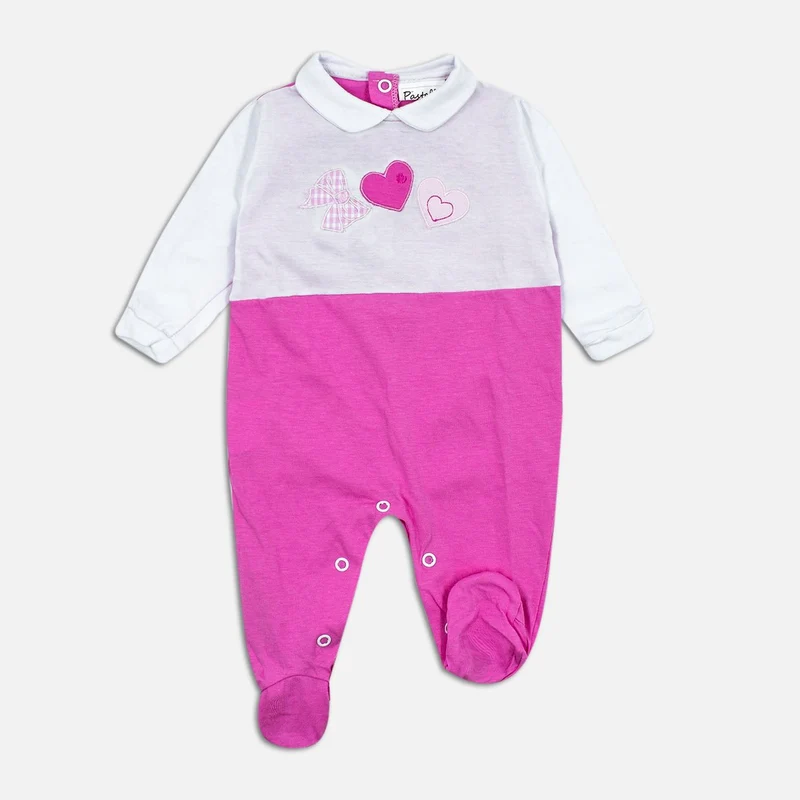 Tutina Neonato in Cotone Fuxia Cuoricini Pastello TJ23V