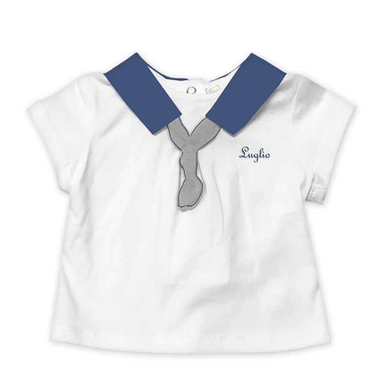 T-Shirt Neonata in Cotone Bianca e Blu Marinaretto Luglio