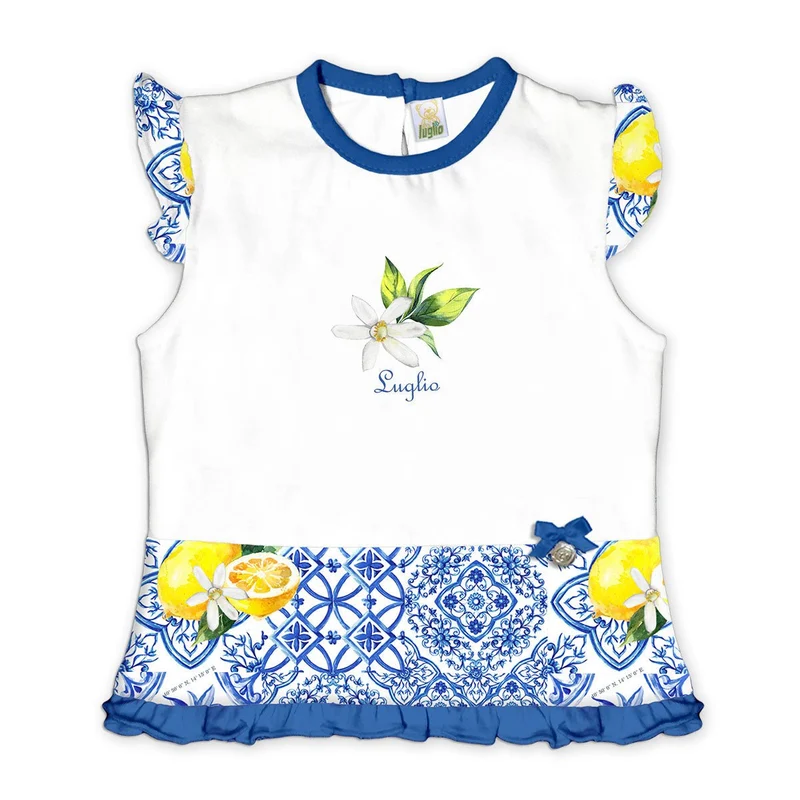 Vestitino Neonata in Cotone Blu Fantasia Floreale Luglio