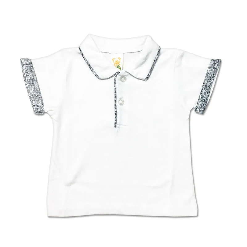 Polo Neonato in Cotone Bianca e Jeans A Righe Luglio