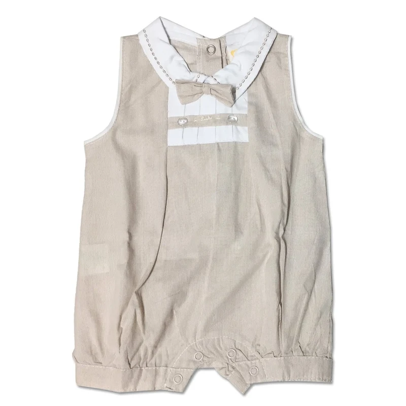 Pagliacetto Neonato in Cotone Beige Con Righini E Papillon Luglio