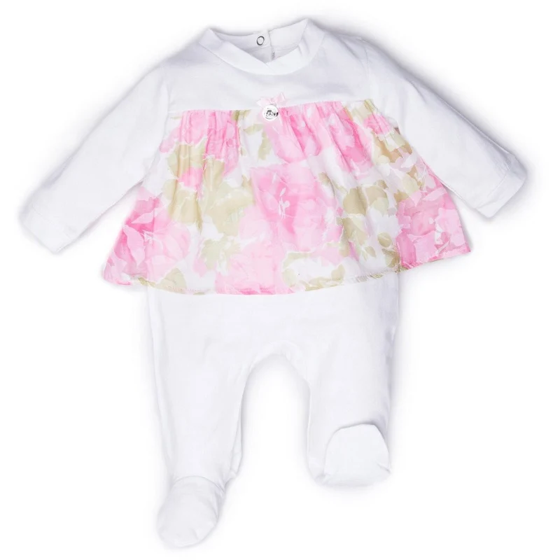 Tutina Neonata in Cotone Bianca Gonna In Tulle Tema Floreale Luglio