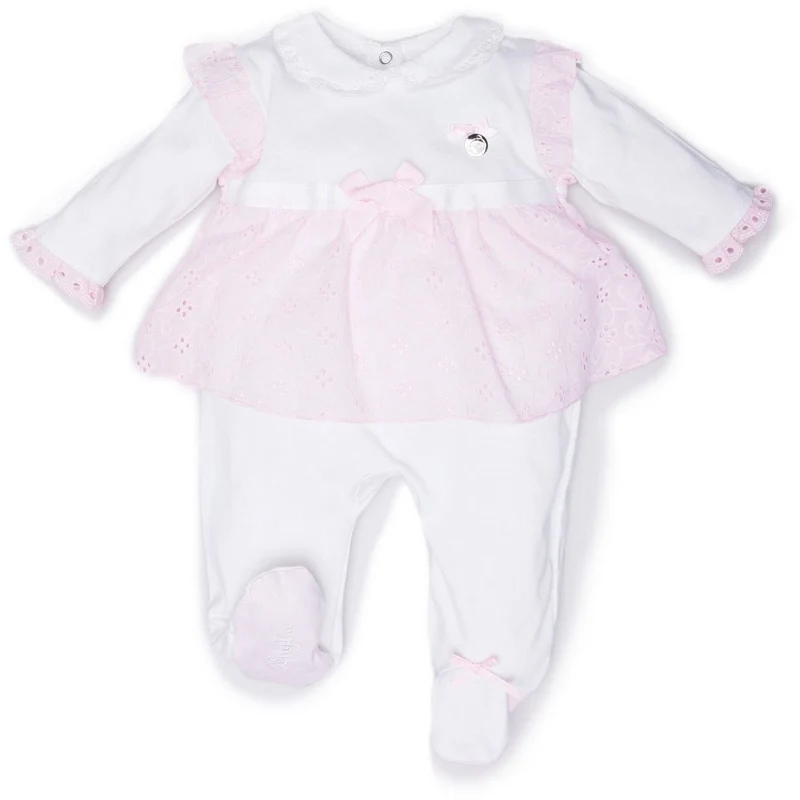 Tutina Neonata in Cotone Bianca Dettagli In Pizzo Rosa Luglio