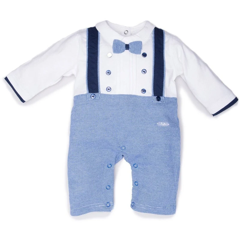Tutina Neonato in Cotone Bianca E Cielo Papillon E Bretelle Luglio