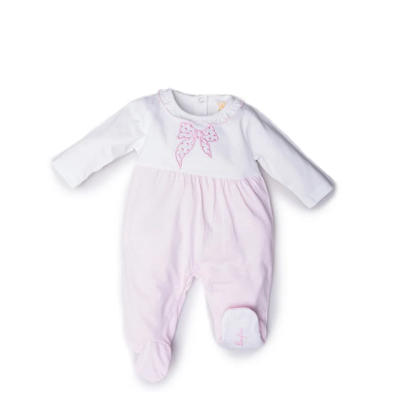 Tutina Neonata in Cotone Rosa E Bianca Fiocco Ricamato Luglio