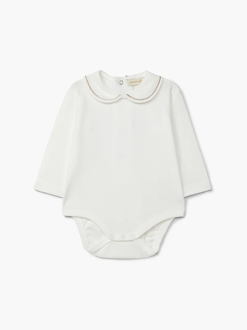 Body maniche lunghe con colletto ricamato - beige - tg. 3 mesi