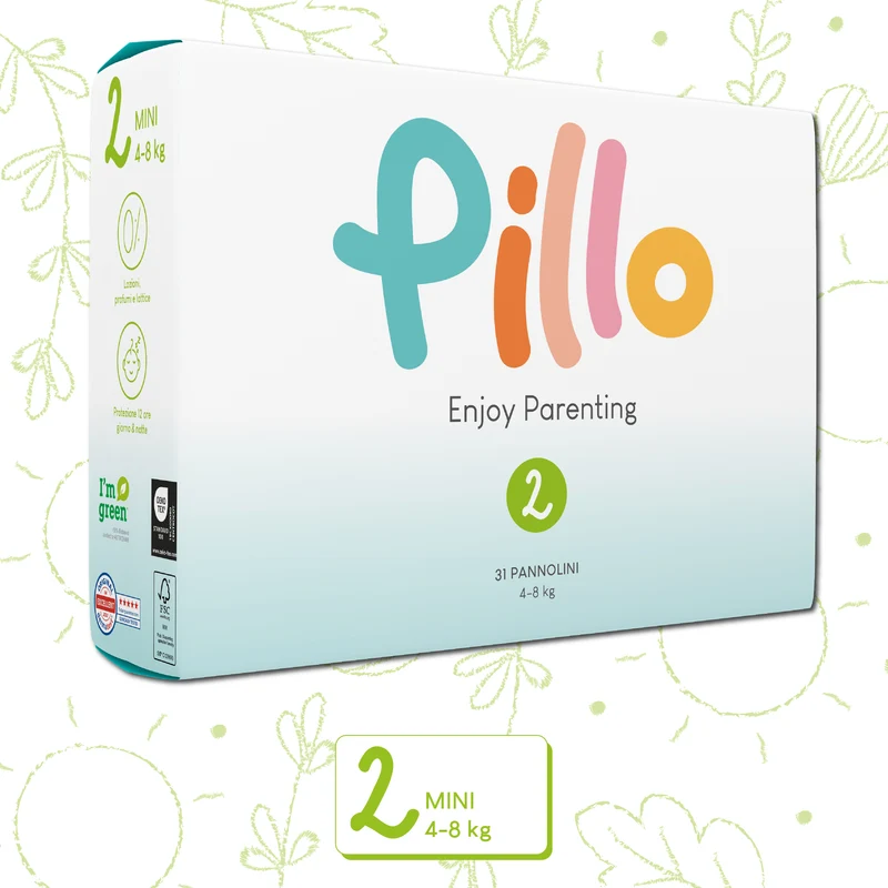 Pannolino Pillo Mini Enjoy Parenting, Taglia 2, dai 4 agli 8 Kg. Confezione da 31 pz
