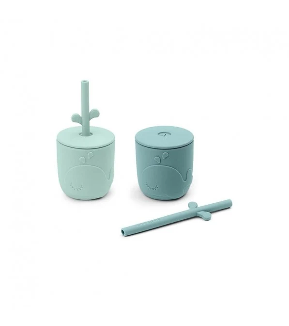 Bicchieri con tappo e cannuccia in silicone - 2 pz.