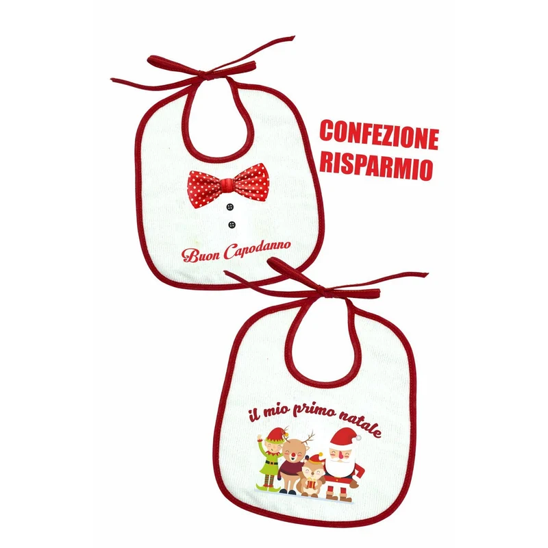 Set Bavette Neonato/a in Cotone Personalizzate Natalizie