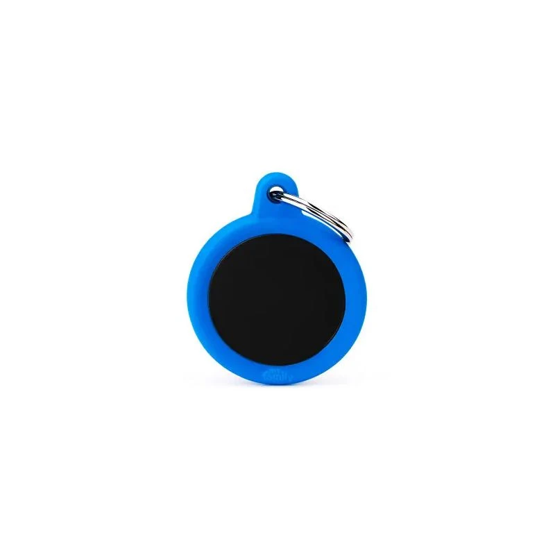 Medaglietta Per Cani E Gatti Personalizzata Cerchio In Alluminio Nero Con Gomma Blu