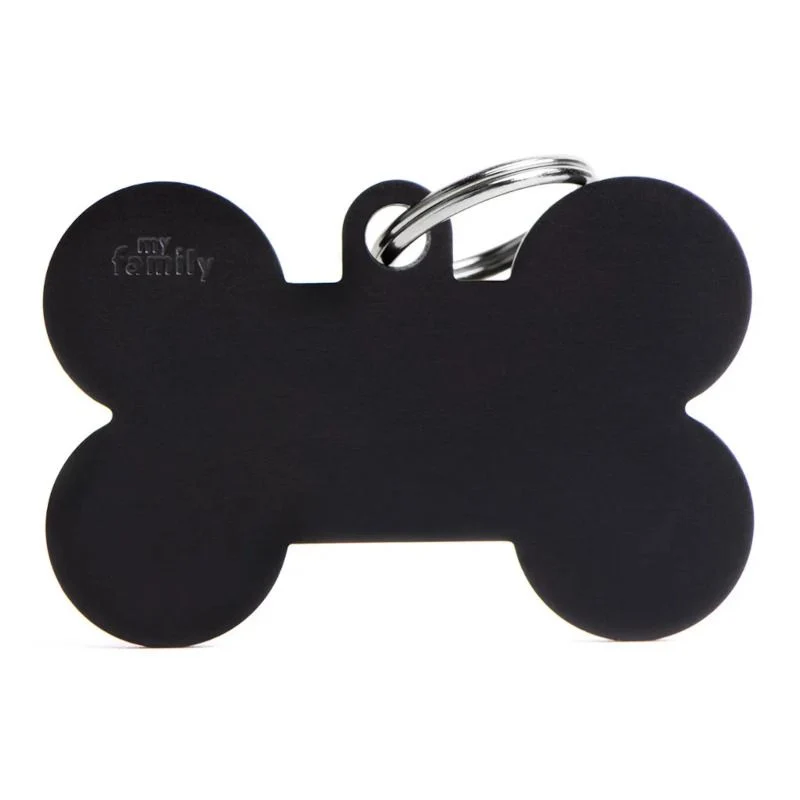 Medaglietta Per Cani E Gatti Personalizzata Osso In Alluminio Nero Taglia XL