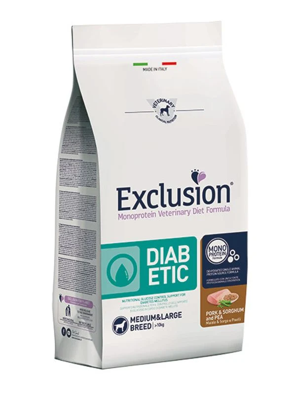 Exclusion Monoprotein Veterinary Diet Formula Diabetic Crocchette Suino/Sorgo/Piselli Cani Sacco 2kg
