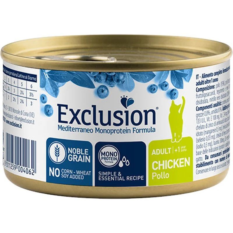 Exclusion Mediterraneo Monoprotein Noble Grain Umido Pollo Gatti Adulti Lattina 85g