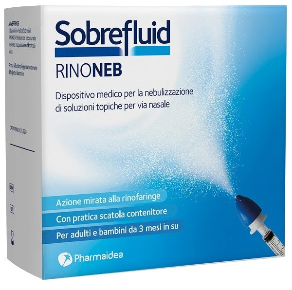 Sobrefluid Rinoneb Dispositivo Nebulizzatore + Siringa Luer Lock da 50 ml + Agocannula per Prelievo Soluzione