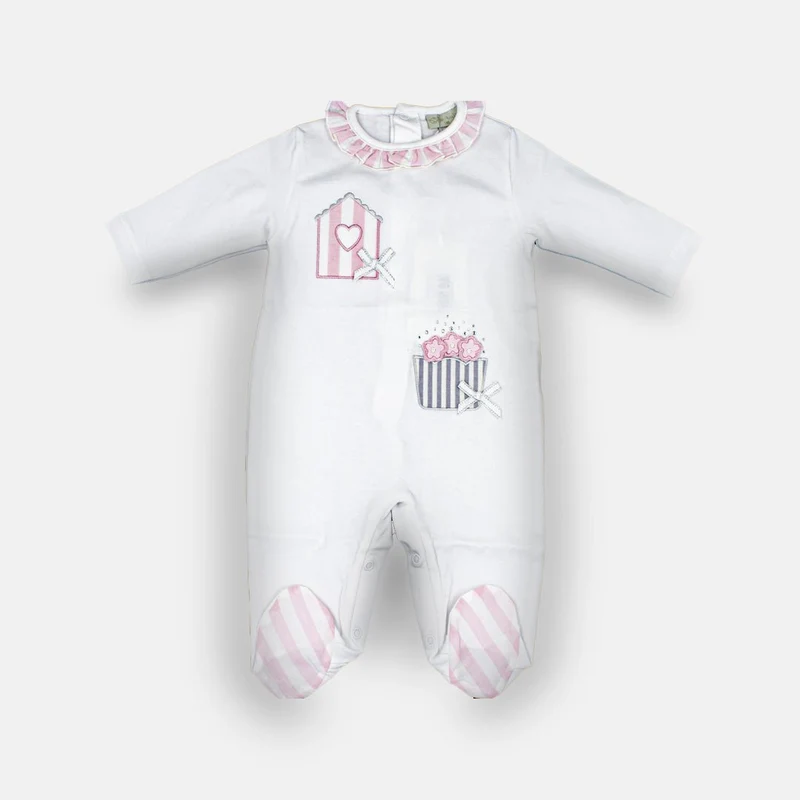 Tutina Neonata in cotone Bianca con patchwork , Ele Baby