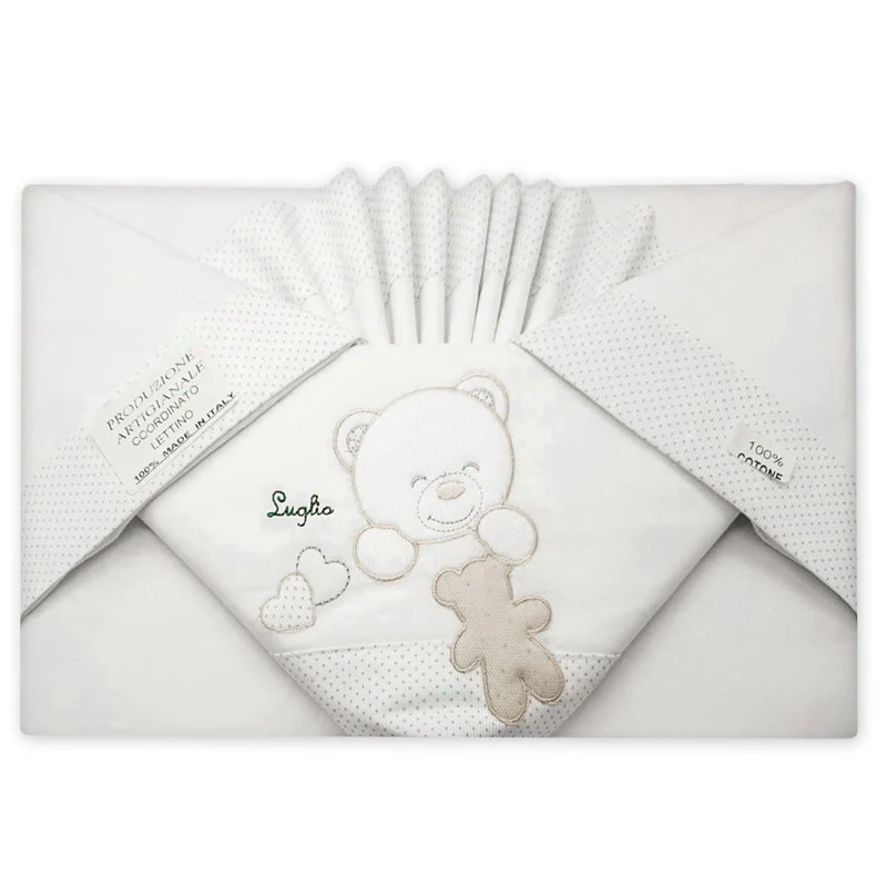 Coordinato lenzuola lettino/culla Sopra sotto e federa cuscino con Orsetti Ricamati Beige VER98/19L