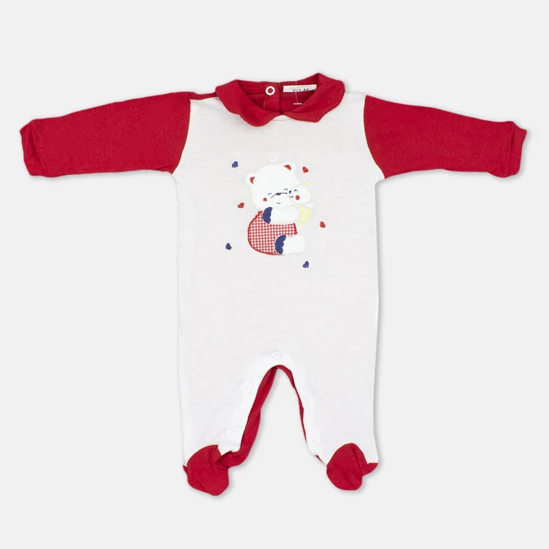 Tutina Neonata in Cotone Rosso Orsetto Pastello