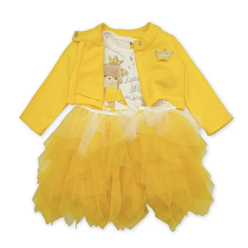 Vestito tulle + giubbino giallo o rosa art.dy002