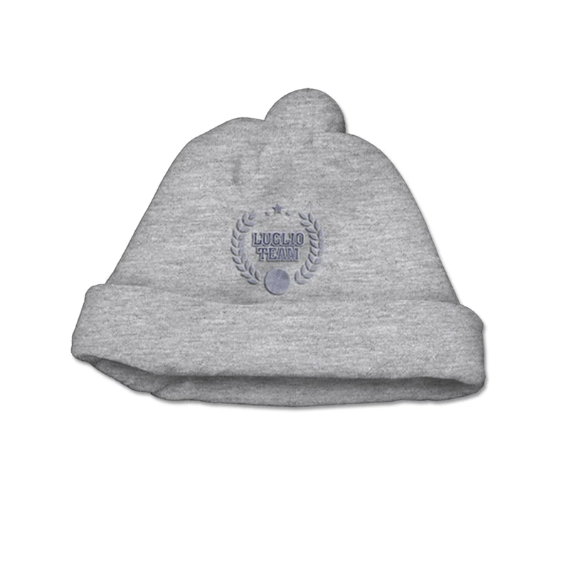 Cappello Maschietto In Ciniglia Grigio Con Pompon E Ricamo A Tono Con Il Capo, Luglio