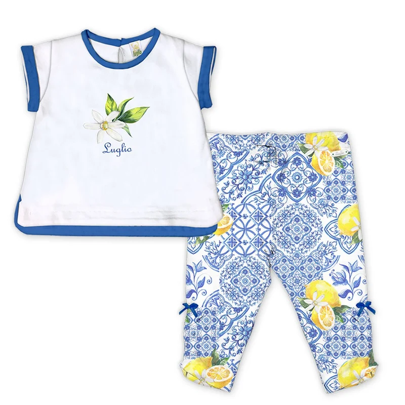 Completino Neonata T-Shirt con Leggings Azzurro Con Limoni Luglio