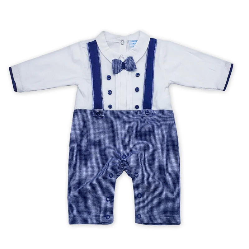 Tutina Neonato in Cotone Azzurro Quadretti Luglio