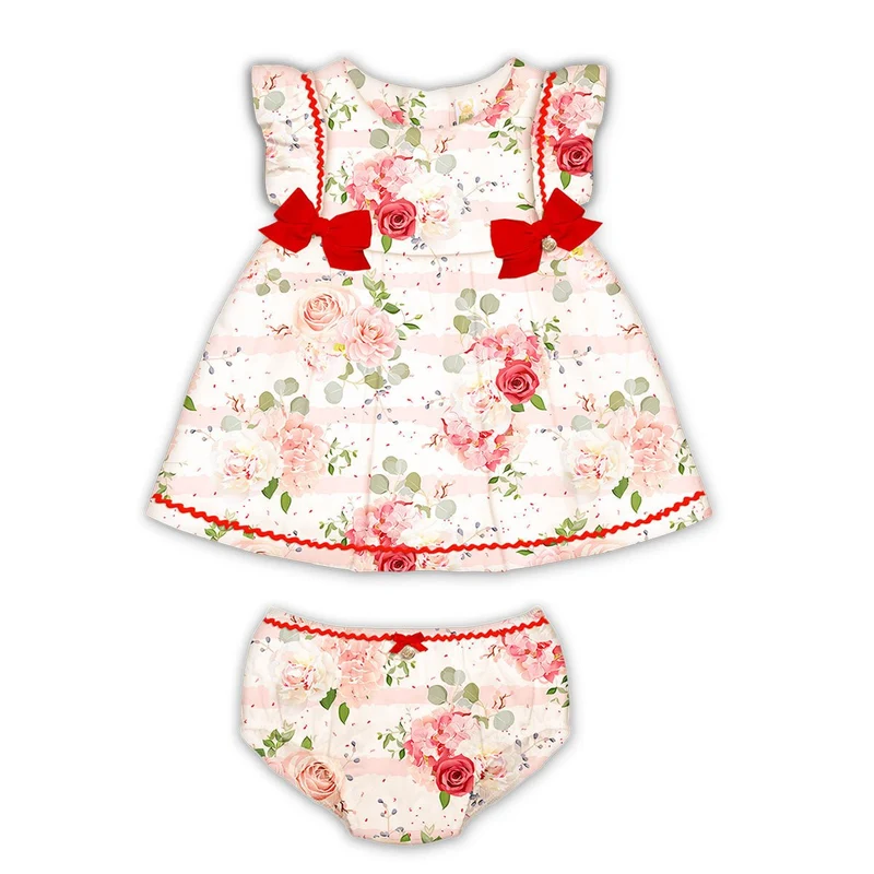 Vestito con Culotte Neonata in Cotone Corallo Fantasia Floreale Luglio
