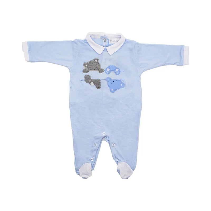 Tutina Neonato in Cotone Orsetti Ricamati Pastello