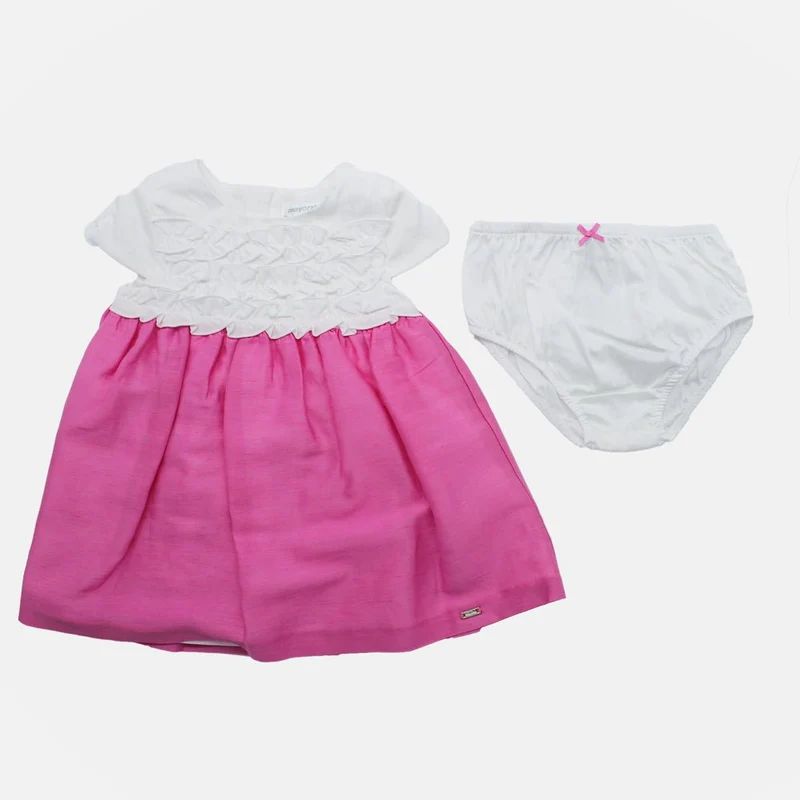 Vestitino bicolore bianco e fuxia con ruche Mayoral M1830