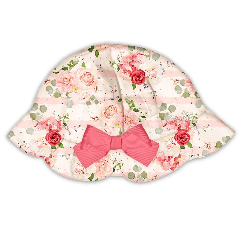 Cappello Neonata in Cotone Corallo Fantasia Floreale, Luglio