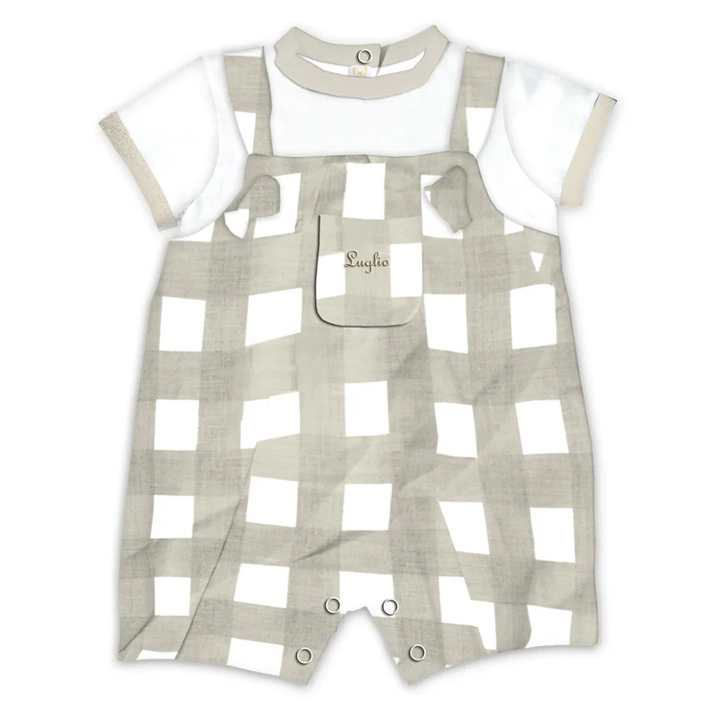 Pagliaccetto Neonato in Cotone Beige Quadretti Luglio