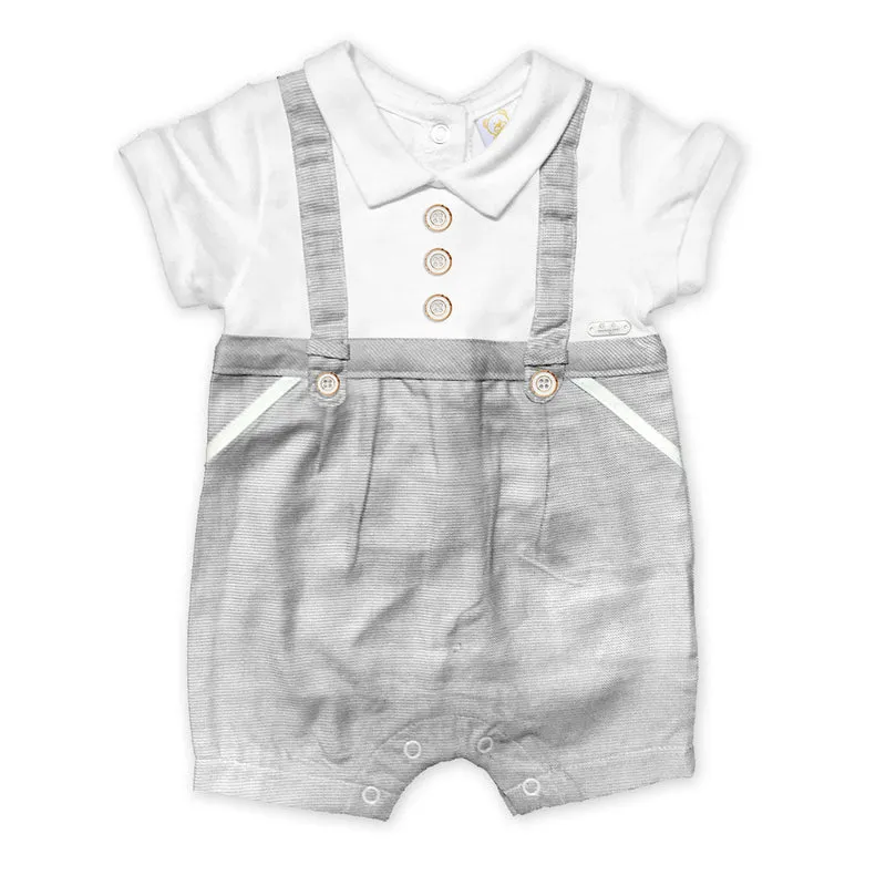 Pagliaccetto Neonato in Cotone Grigio con Bretelle Luglio